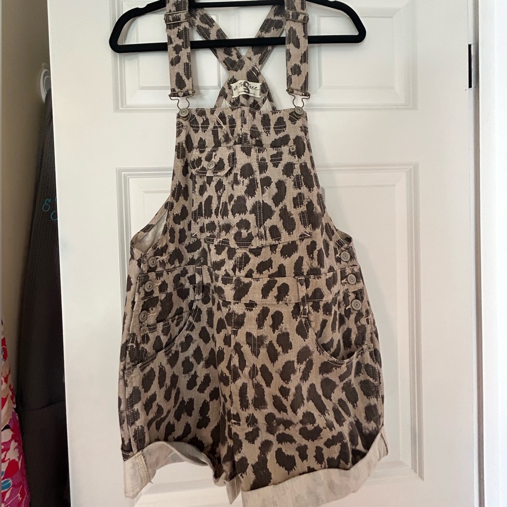 Free People Animal Print Shorts Overalls